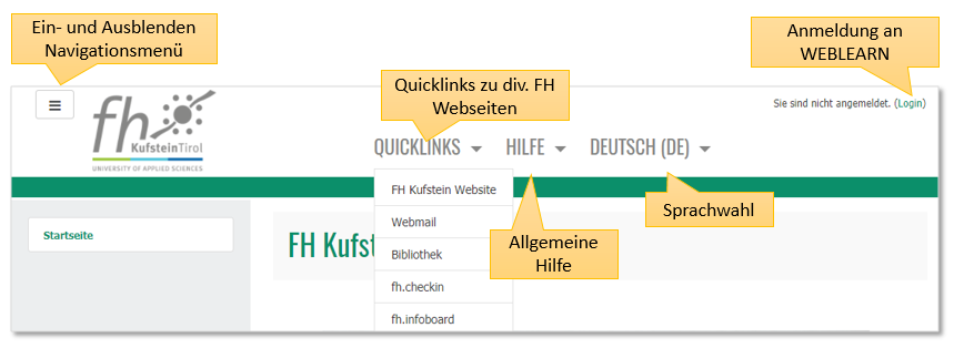 Startscreen von WEBLEARN